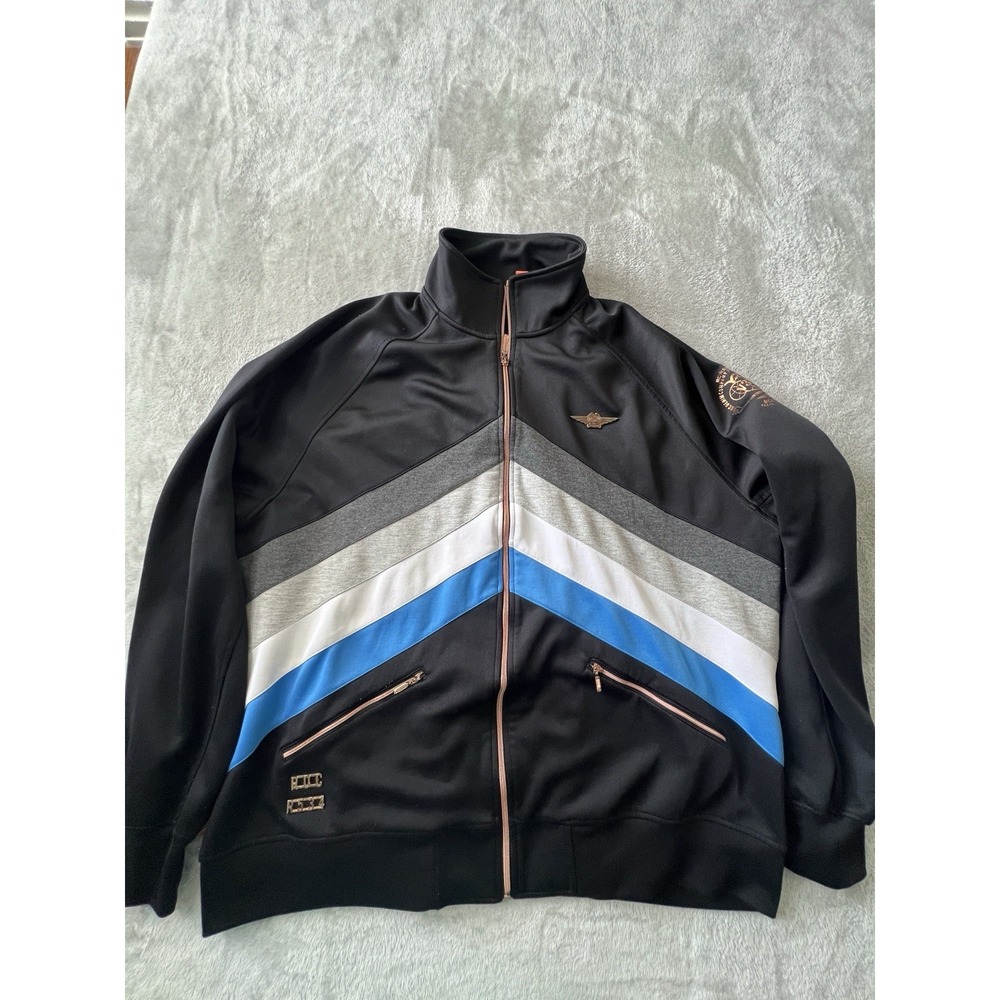Rocawear Mens Jacket 2XL Black Full Zip Track  Chevron Striped Y2K Streetwear